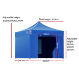 Instahut Gazebo Pop Up Marquee 3x3 Folding Tent Wedding Gazebos 500D Oxford Blue - Wild Horizon