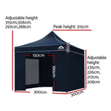 Instahut Gazebo Pop Up Marquee 3x3 Folding Tent Gazebos Camping 500D Oxford Navy - Wild Horizon