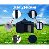 Instahut Gazebo Pop Up Marquee 3x3 Folding Tent Gazebos Camping 500D Oxford Navy - Wild Horizon