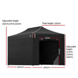 Instahut Gazebo 3x6 Pop Up Marquee Folding Tent Wedding Gazebos Camping Outdoor Shade Canopy Black - Wild Horizon