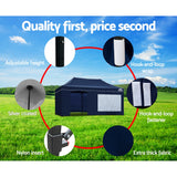 Instahut Gazebo Pop Up Marquee 3x6 Folding Tent Gazebos Camping 500D Oxford Navy - Wild Horizon