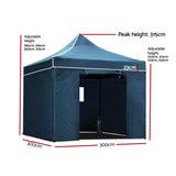 Instahut Gazebo 3x3 Pop Up Marquee Folding Wedding Tent Gazebos Camping Outdoor Shade Canopy Navy - Wild Horizon