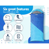 Weisshorn Sleeping Bag Kids Single 172cm Thermal Camping Hiking Blue - Wild Horizon