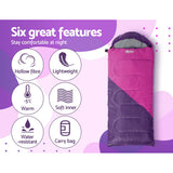 Weisshorn Sleeping Bag Kids Single 172cm Thermal Camping Hiking Pink - Wild Horizon