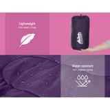Weisshorn Sleeping Bag Kids Single 172cm Thermal Camping Hiking Pink - Wild Horizon