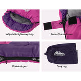 Weisshorn Sleeping Bag Kids Single 172cm Thermal Camping Hiking Pink - Wild Horizon