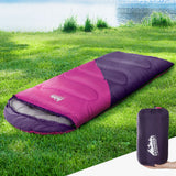 Weisshorn Sleeping Bag Kids Single 172cm Thermal Camping Hiking Pink - Wild Horizon