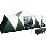 Weisshorn Family Camping Tent 12 Person Hiking Beach Tents (3 Rooms) Green - Wild Horizon