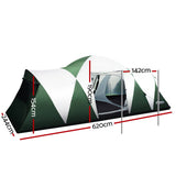 Weisshorn Family Camping Tent 12 Person Hiking Beach Tents (3 Rooms) Green - Wild Horizon