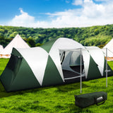Weisshorn Family Camping Tent 12 Person Hiking Beach Tents (3 Rooms) Green - Wild Horizon