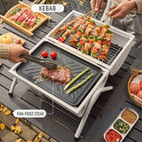 Grillz Charcoal BBQ Portable Grill Camping Barbecue Outdoor Cooking Smoker - White