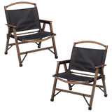 2x Bamboo Canvas Folding Camping Chair – Black