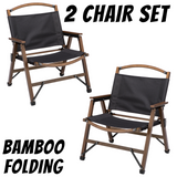 2x Bamboo Canvas Folding Camping Chair – Black