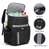 Insulated Cooler Backpack - Portable Outdoor Picnic and Beverage Bag with Bottle Opener (Black) 30L