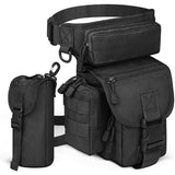 Black tactical waist bag with multiple pouches and a belt on a white background