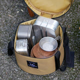 Portable Outdoor Kitchen Utensil Organizer, Waterproof Camping Cookware Storage Bag, Khaki-Size L